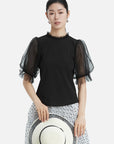Sheer Mesh Polka Dot Sleeve T-Shirt