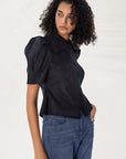 Retro High Collar Puff Sleeve Shirt