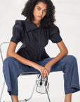 Retro High Collar Puff Sleeve Shirt