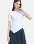 Unique Collar Irregular Hemline Solid T-shirt