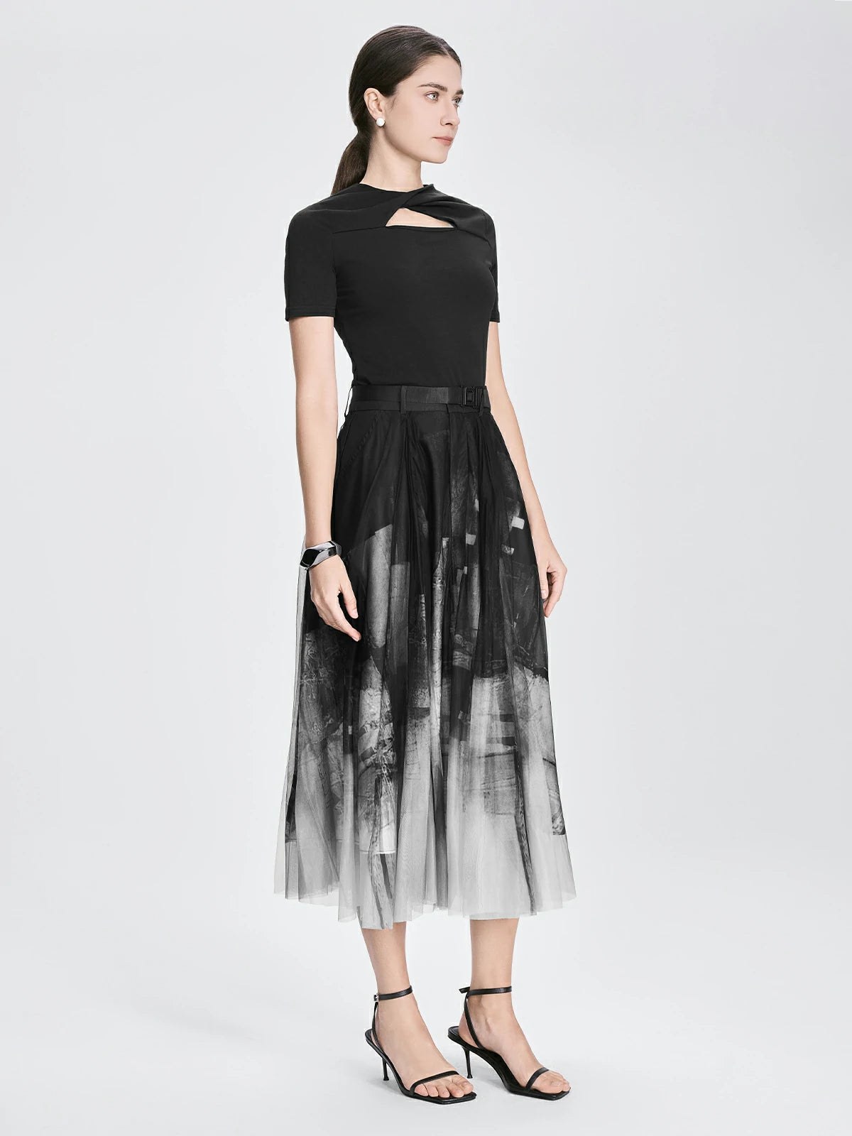 Layered Mesh Pleated Goth Midi Skirt