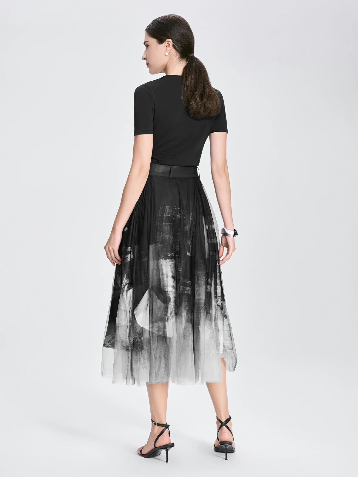 Layered Mesh Pleated Goth Midi Skirt