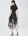 Layered Mesh Pleated Goth Midi Skirt