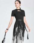 Layered Mesh Pleated Goth Midi Skirt