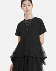 Trendy Crew Neck Sequin Mesh Short Sleeve T-Shirt