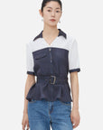 V-Neck And Waist Short-Sleeved Niche Top