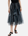 Elastic Waist Ink Smudged Mesh Skirt