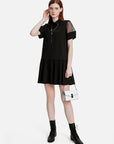 Solid Mesh Sleeve Shirt Mini Dress