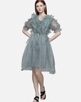 V-neck Floral A-line Mesh Dress