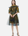 Casual Round Neck Strapless Swirled Mesh Dress