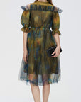 Casual Round Neck Strapless Swirled Mesh Dress