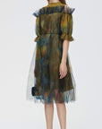 Casual Round Neck Strapless Swirled Mesh Dress