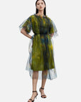 Smudged Short-sleeved A-line Mesh Dress