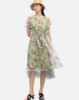 Floral Mesh Layer A-line Dress