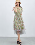 Floral Mesh Layer A-line Dress