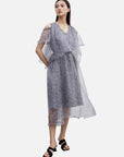 Off-the-shoulder Floral Mesh Short-sleeved Dress