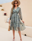 V-neck Floral Print A-line Dress