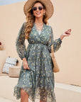 V-neck Floral Print A-line Dress