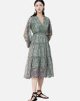 V-neck Floral Print A-line Dress