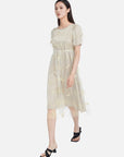 Embroidered A-line Mesh Short-sleeved Dress