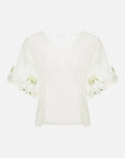 Fashion V-neck mesh embroidery floral short-sleeved skirt suit