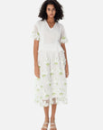Fashion V-neck mesh embroidery floral short-sleeved skirt suit
