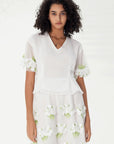 Fashion V-neck mesh embroidery floral short-sleeved skirt suit