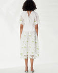 Fashion V-neck mesh embroidery floral short-sleeved skirt suit