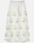 Fashion V-neck mesh embroidery floral short-sleeved skirt suit