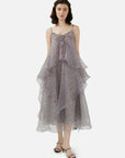 Floral Mesh A-Line Spaghetti Dress