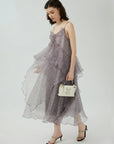 Floral Mesh A-Line Spaghetti Dress