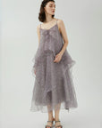 Floral Mesh A-Line Spaghetti Dress