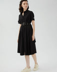 Casual Waist-Cinched Shirt Dress