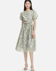 Crewneck Floral A-Line Mesh Dress