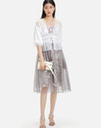 Embroidered Mesh Spaghetti Dress Set