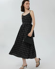 V-neck Plaid Spaghetti Dress