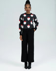 Unique festive design black pullover with Santa Claus print
