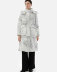 White-Grey Hooded Down Coat Convertible from Long to Short Style