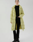 Versatile belt-embellished down jacket with a stylish appearance