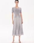 Elastic Waist Crinkle Midi Skirt