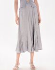 Elastic Waist Crinkle Midi Skirt