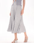 Elastic Waist Crinkle Midi Skirt
