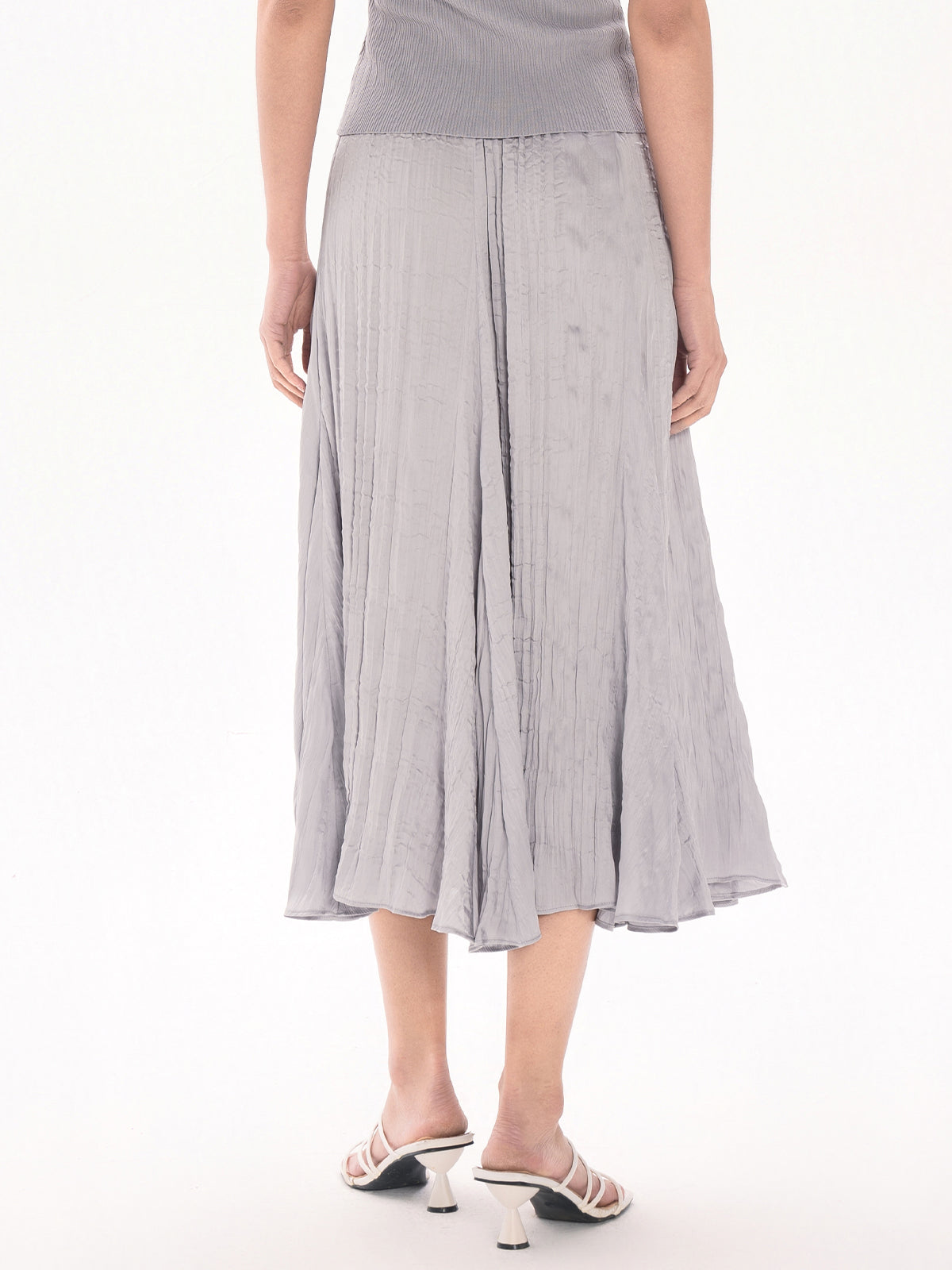 Elastic Waist Crinkle Midi Skirt