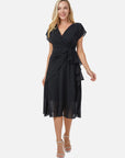 V-Neck Ruffled Waist Draped Dress