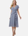 V-Neck Ruffled Waist Draped Dress