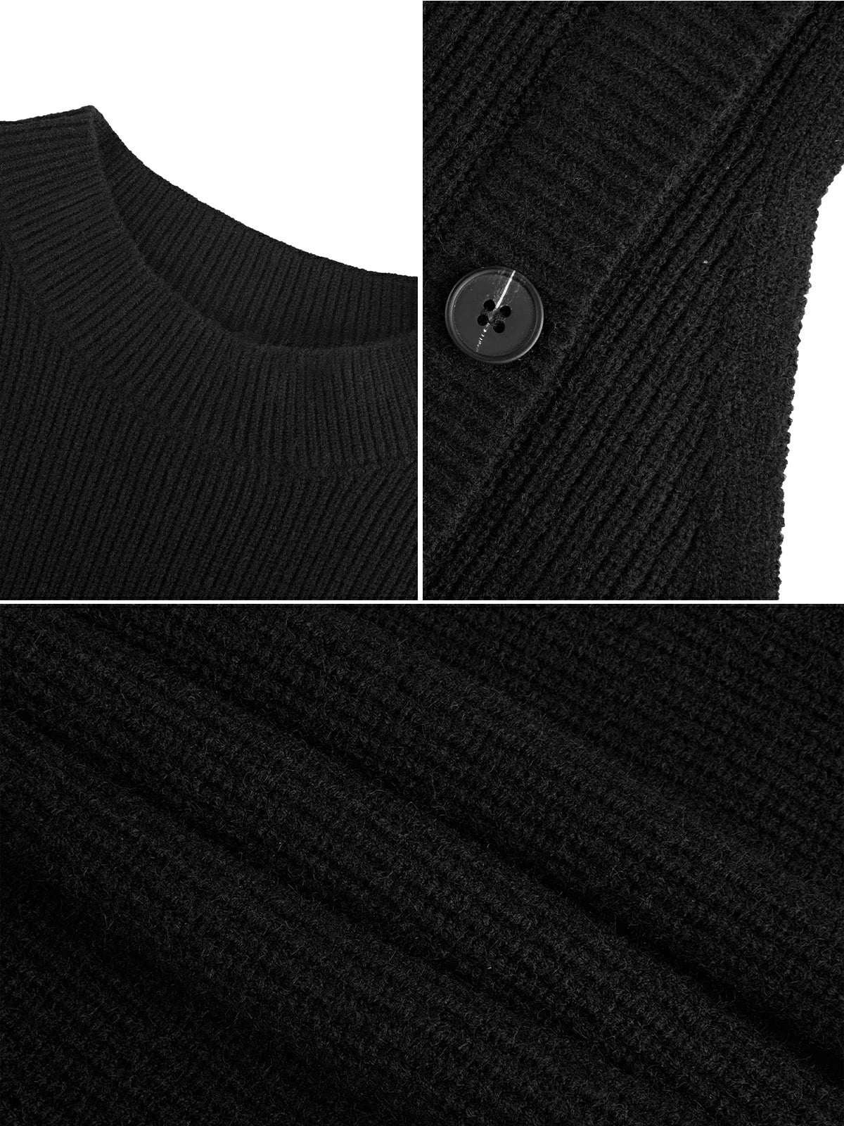 The split design adds a unique charm to the round neck ribbed button vest