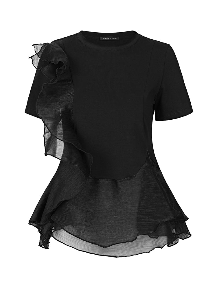 S·DEER Design Niche Mesh Black T-shirt - S·DEER