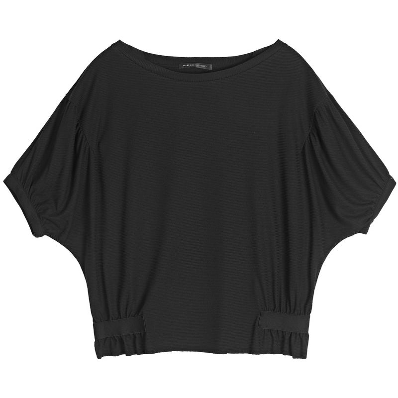 SDEER Round neck pleated stitching loose short-sleeved black T-shirt - S·DEER