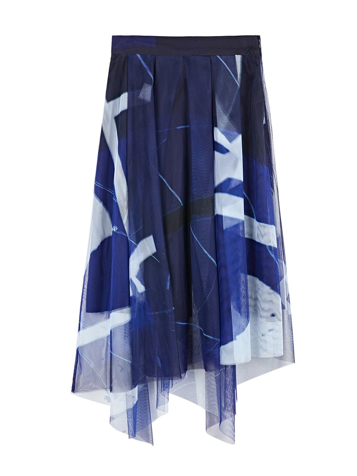 Mesh Smudge Print Irregular Maxi Skirt
