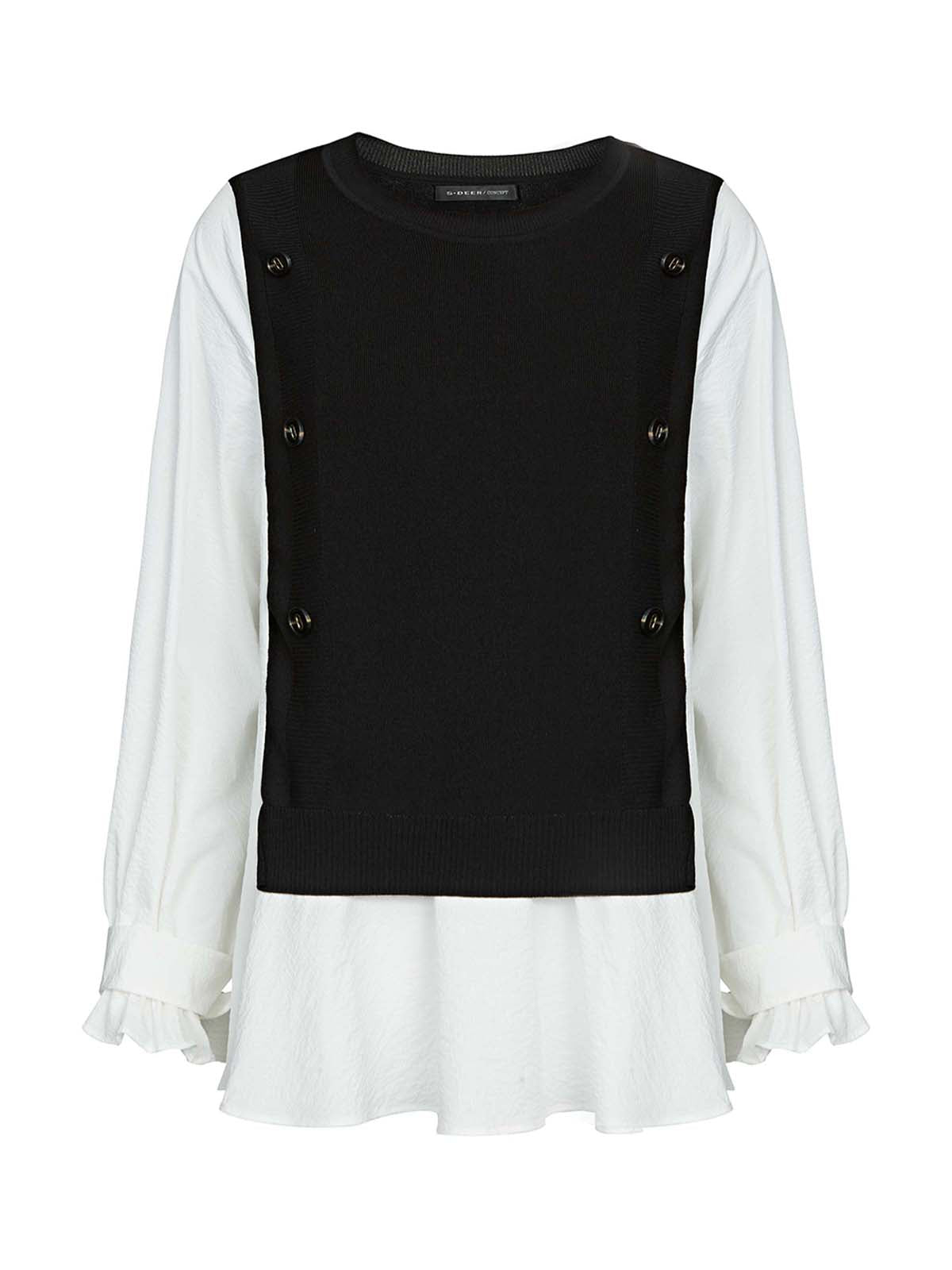 Color-Block Ribbed Knit Splice Blouse